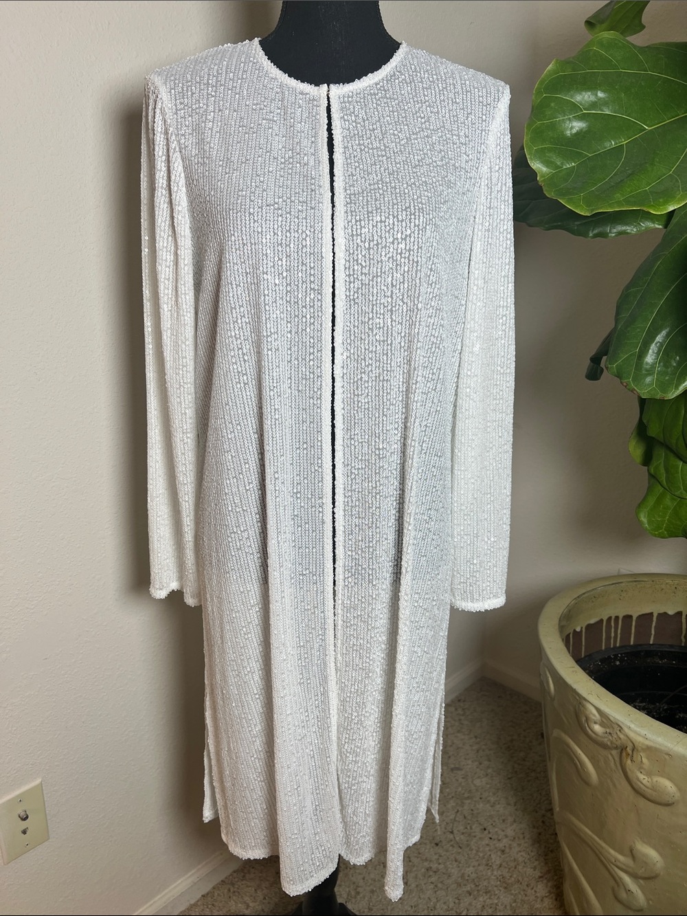 Anne Klein Women’s Snow White Sequin Duster Coat Coverup Medium NEW!!